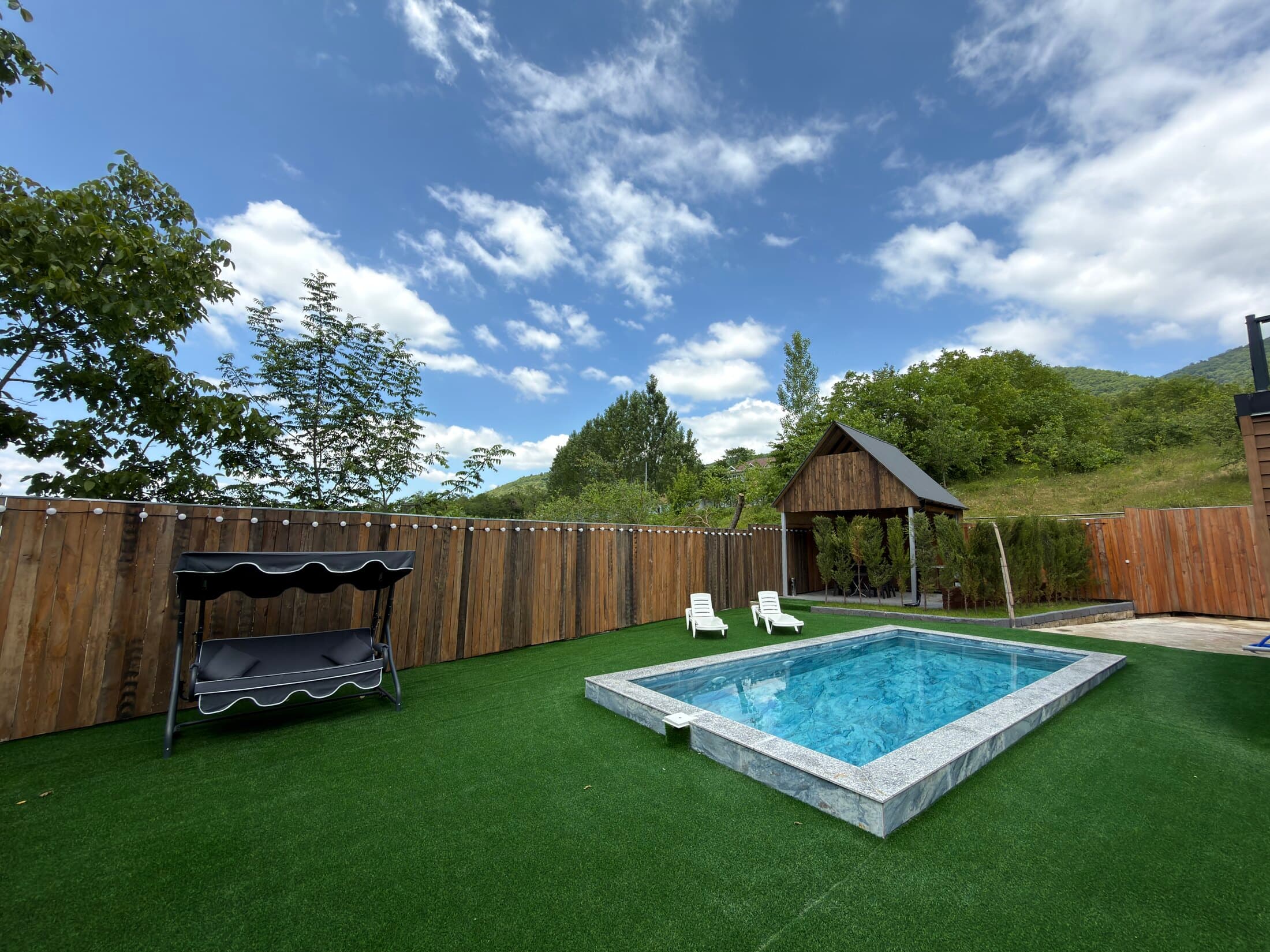 Garden swing and pool